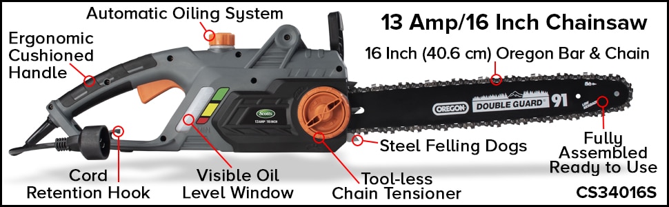 Scotts 16 in. 13 Amp Electric Chainsaw-CS34016S - The Home Depot